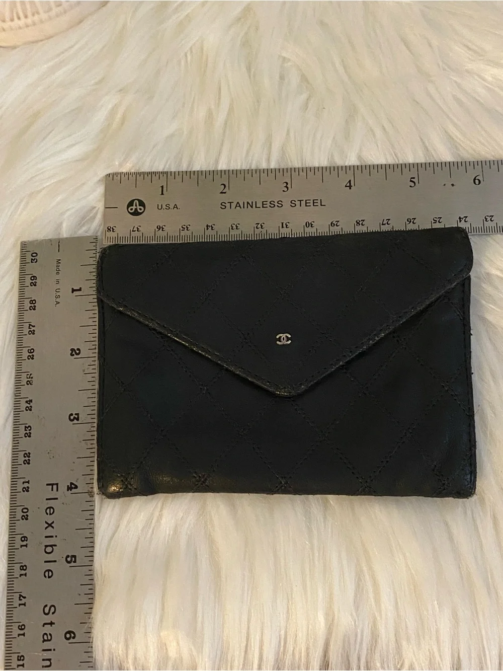 Vintage Chanel Black Quilted Envelope Wallet 1980s